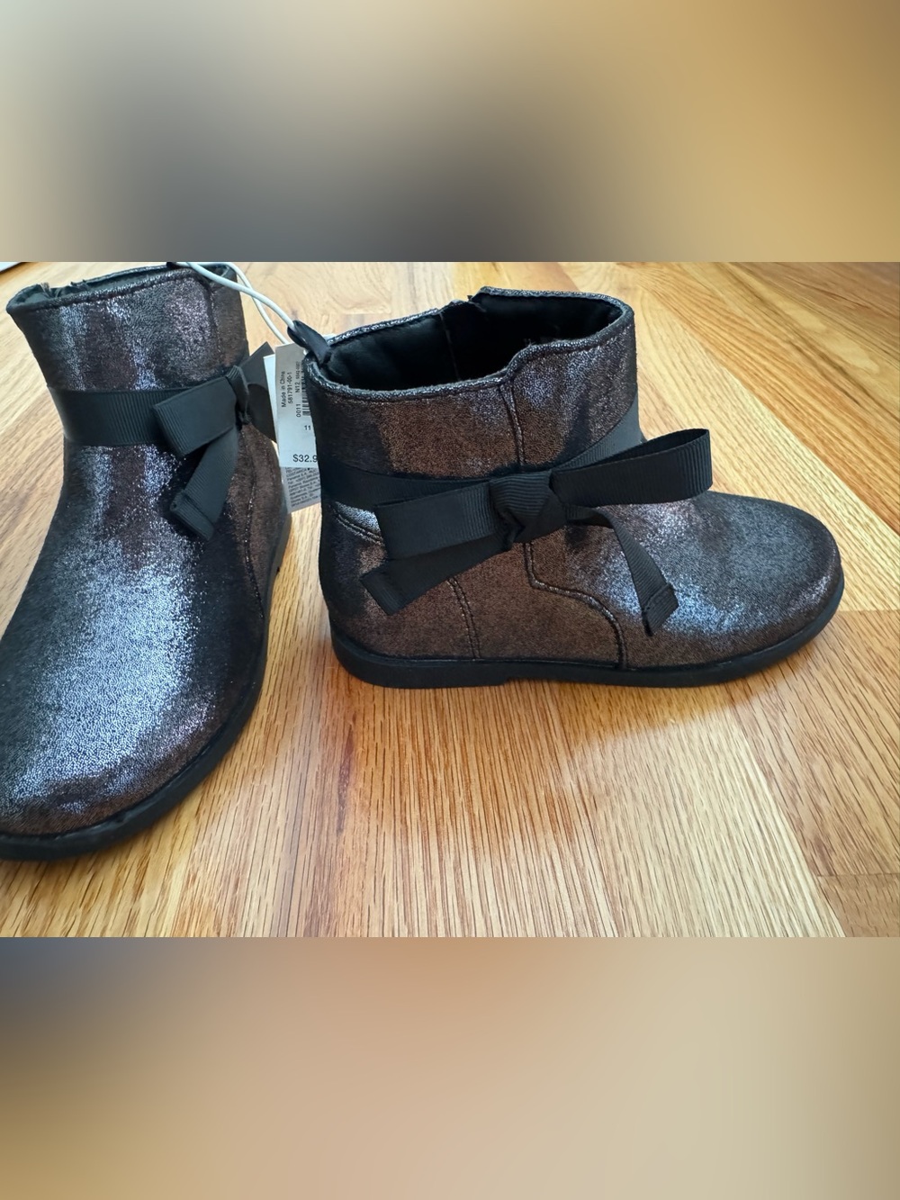 Girls size 11 glitter boots Black Bow Ankle Boots new with tags